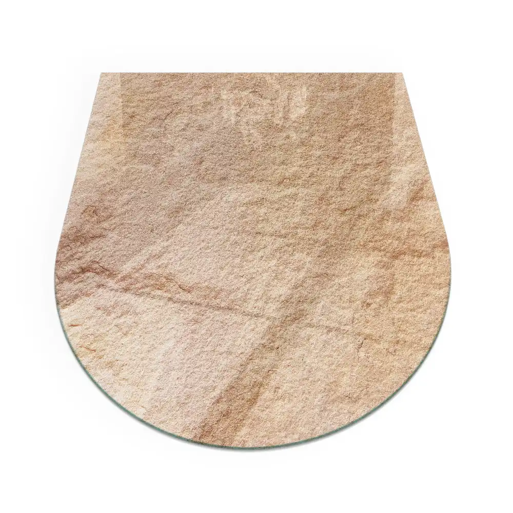 Plaque de sol semi-ovale en verre pour poêle à bois avec texture pierre naturelle