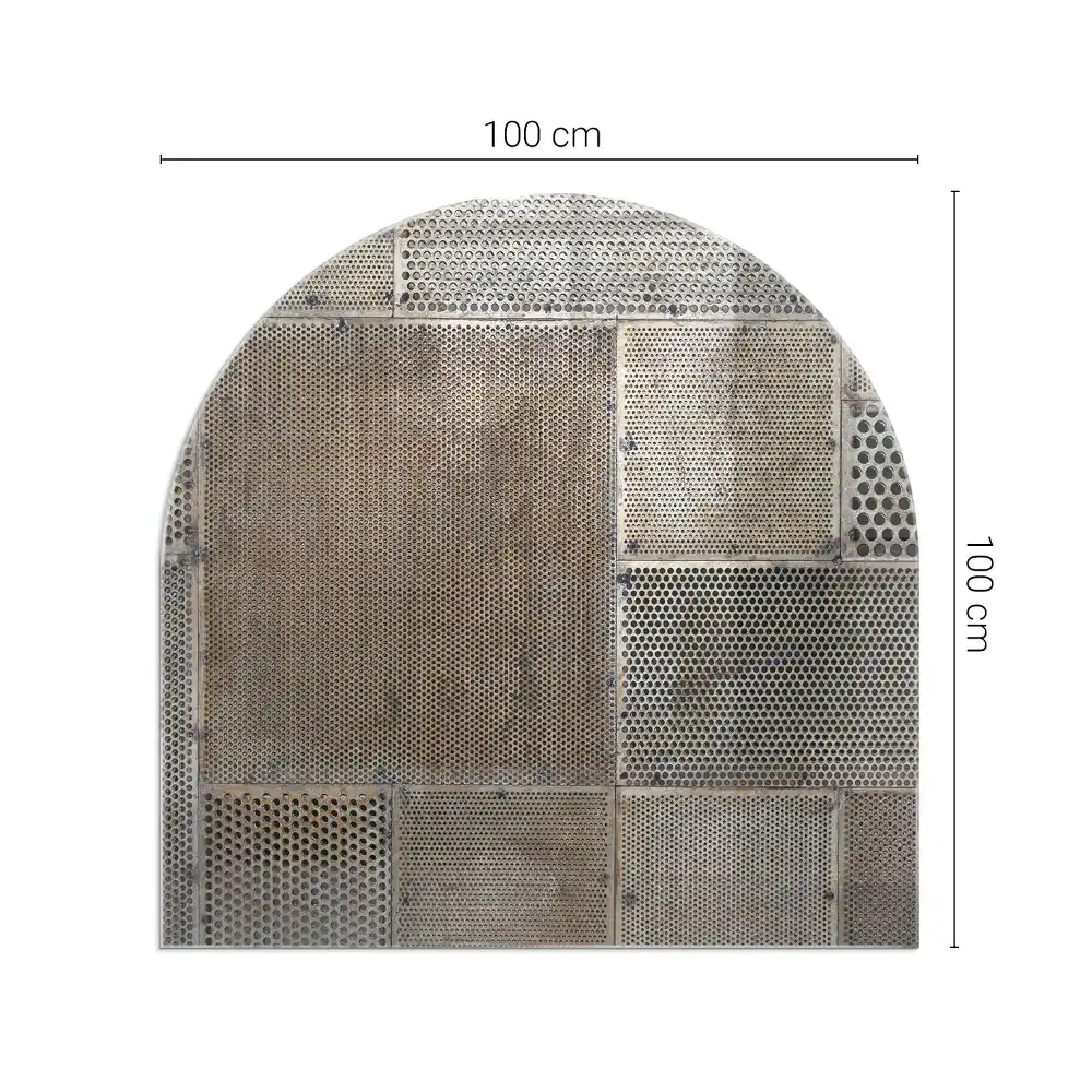 Plaque de sol semi-ovale en verre pour cheminée avec motif de feuille perforée