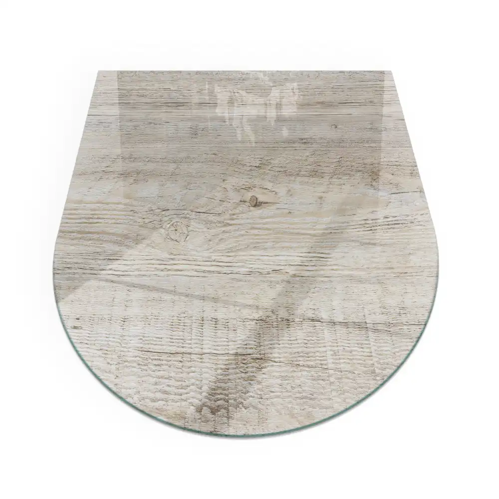 Plaque de sol semi-ovale en verre trempé pour cheminée aspect bois clair