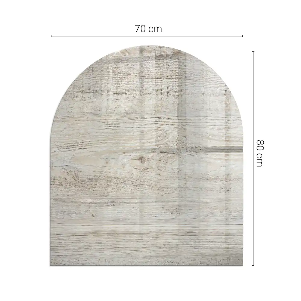 Plaque de sol semi-ovale en verre trempé pour cheminée aspect bois clair
