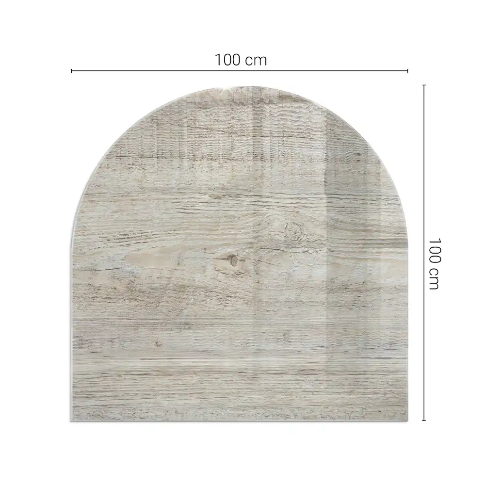 Plaque de sol semi-ovale en verre trempé pour cheminée aspect bois clair
