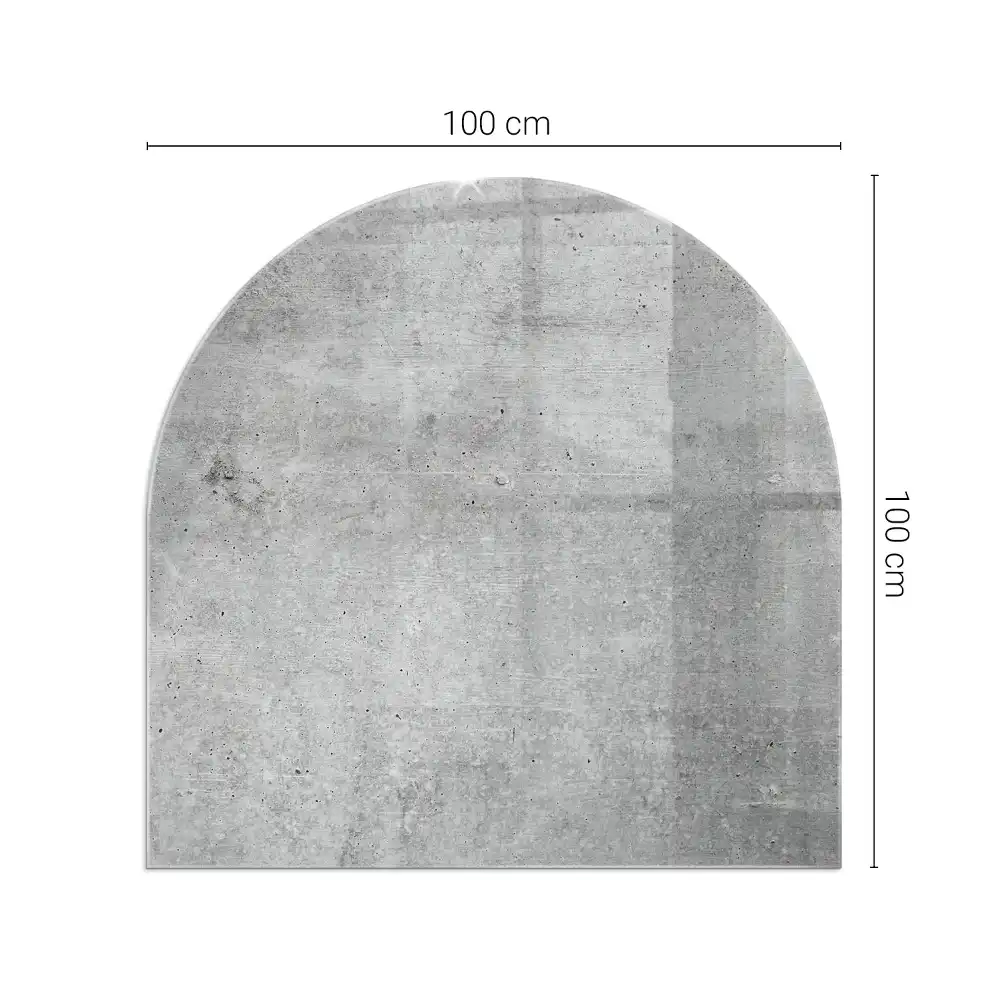 Plaque de sol semi-ovale en verre trempé pour cheminée aspect béton brut