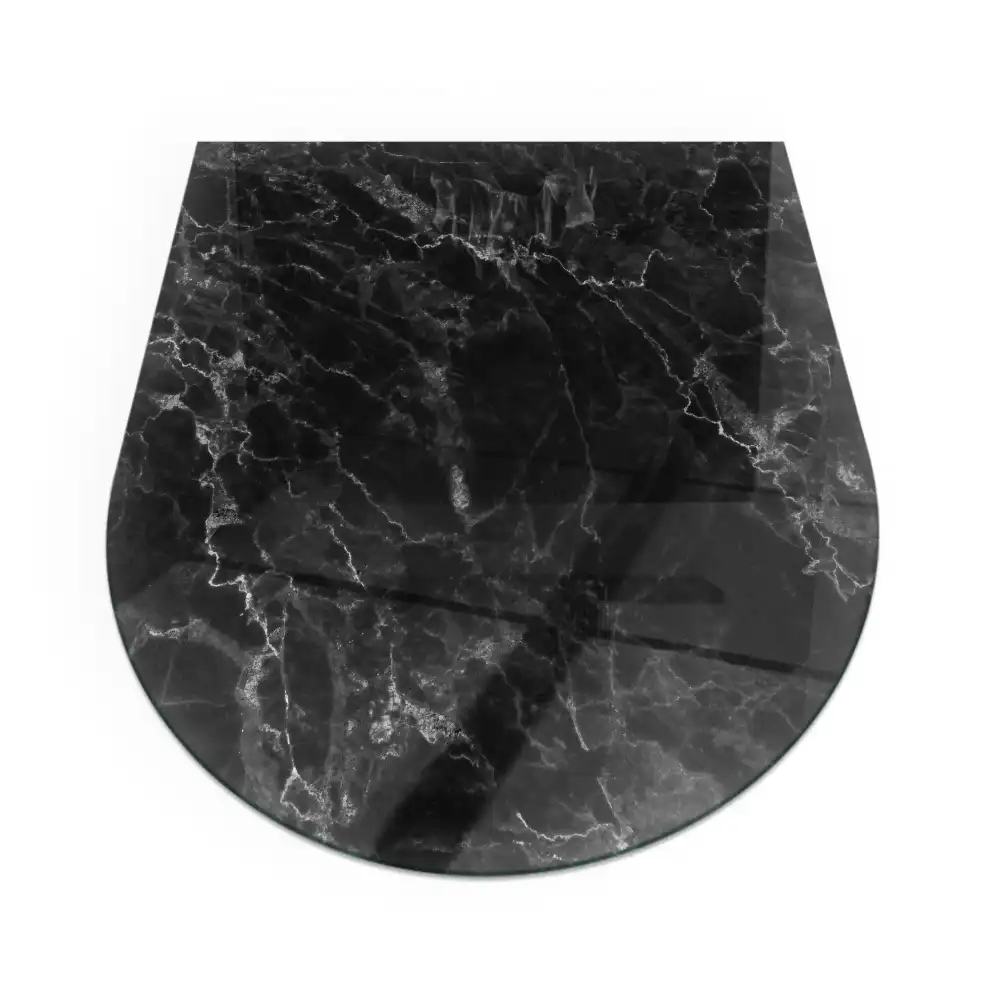 Plaque de sol semi-ovale en verre trempé pour poêle avec motif marbre