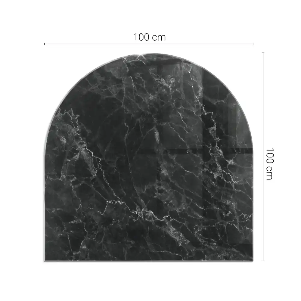 Plaque de sol semi-ovale en verre trempé pour poêle avec motif marbre