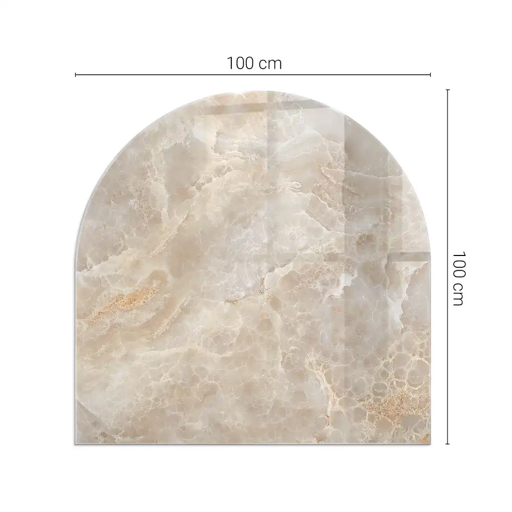 Plaque de sol en verre semi-ovale pour poêle à bois motif pierre naturelle