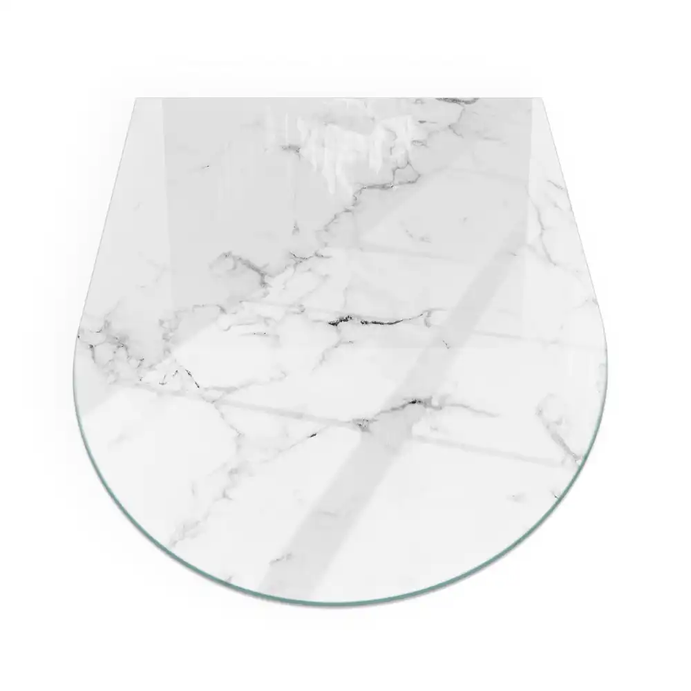 Plaque de sol semi-ovale en verre pour cheminée motif marbré veiné