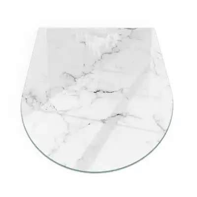 Plaque de sol semi-ovale en verre pour cheminée motif marbré veiné