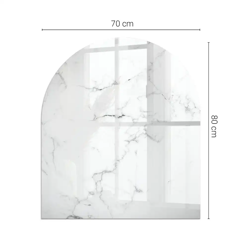 Plaque de sol semi-ovale en verre pour cheminée motif marbré veiné