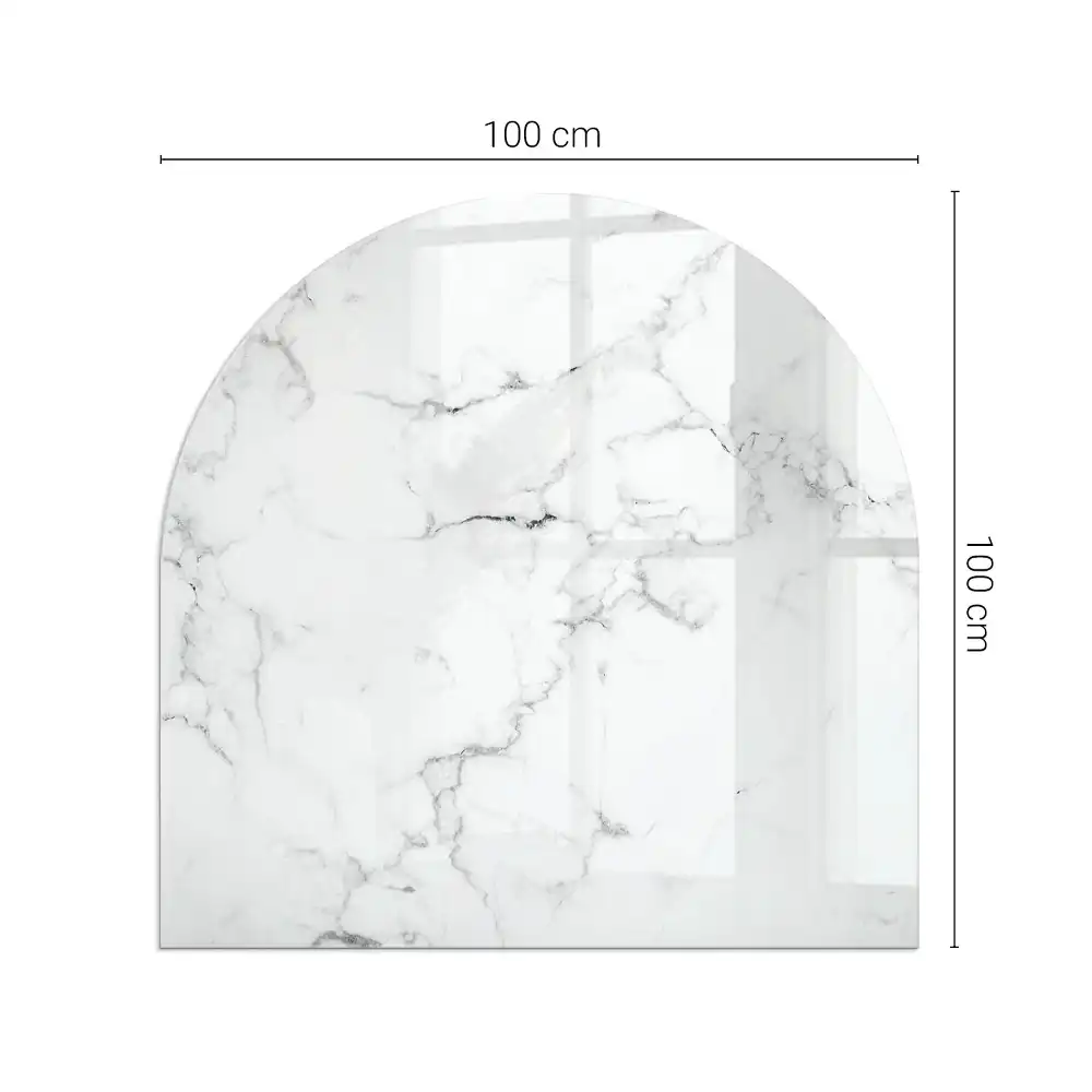Plaque de sol semi-ovale en verre pour cheminée motif marbré veiné