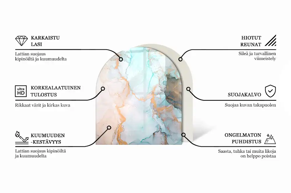Plaque de sol semi-ovale en verre trempé pour cheminée motif planches de bois