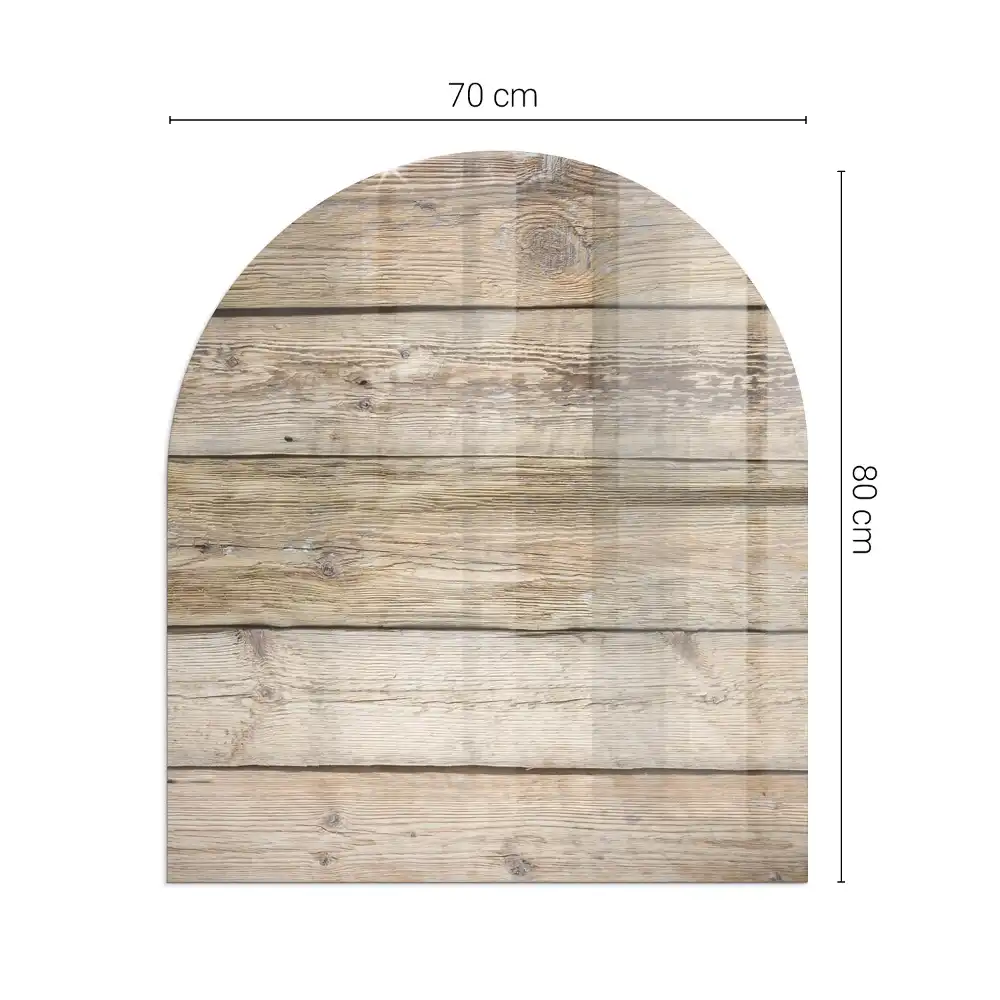 Plaque de sol semi-ovale en verre trempé pour cheminée motif planches de bois