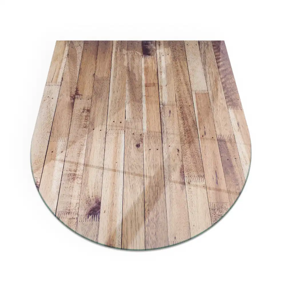 Plaque de sol semi-ovale pour cheminée aspect bois