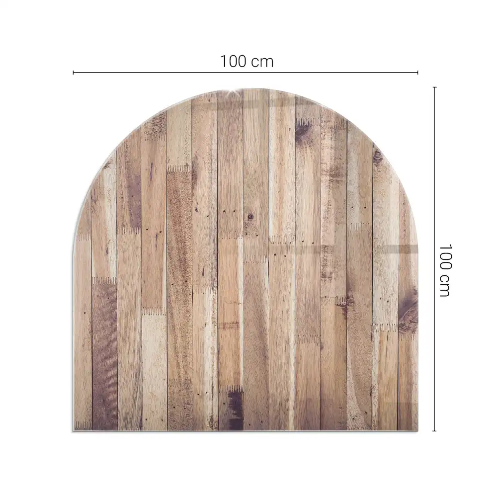 Plaque de sol semi-ovale pour cheminée aspect bois