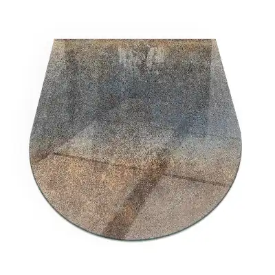 Plaque de sol semi-ovale en verre trempé pour cheminée avec motif texturé abstrait