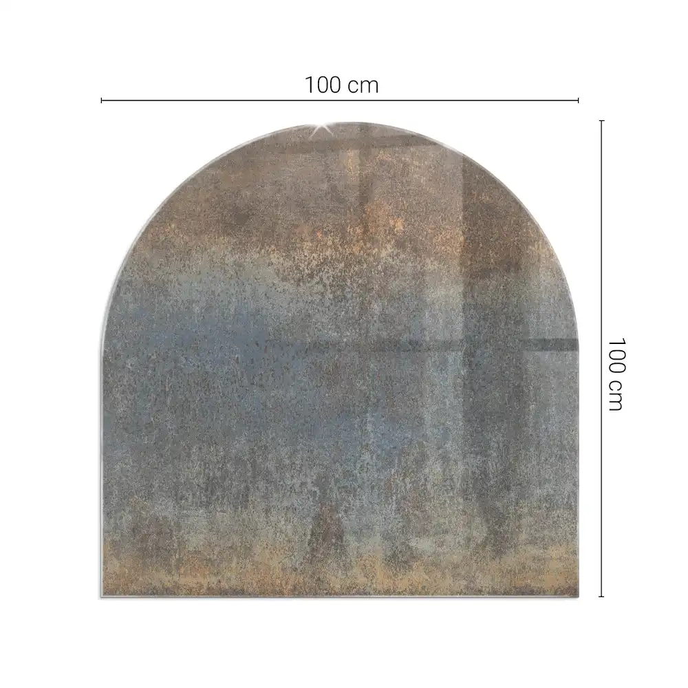 Plaque de sol semi-ovale en verre trempé pour cheminée avec motif texturé abstrait