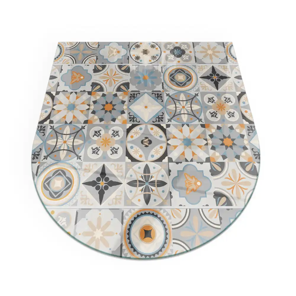 Plaque de sol semi-ovale pour cheminée à motifs de mosaïque