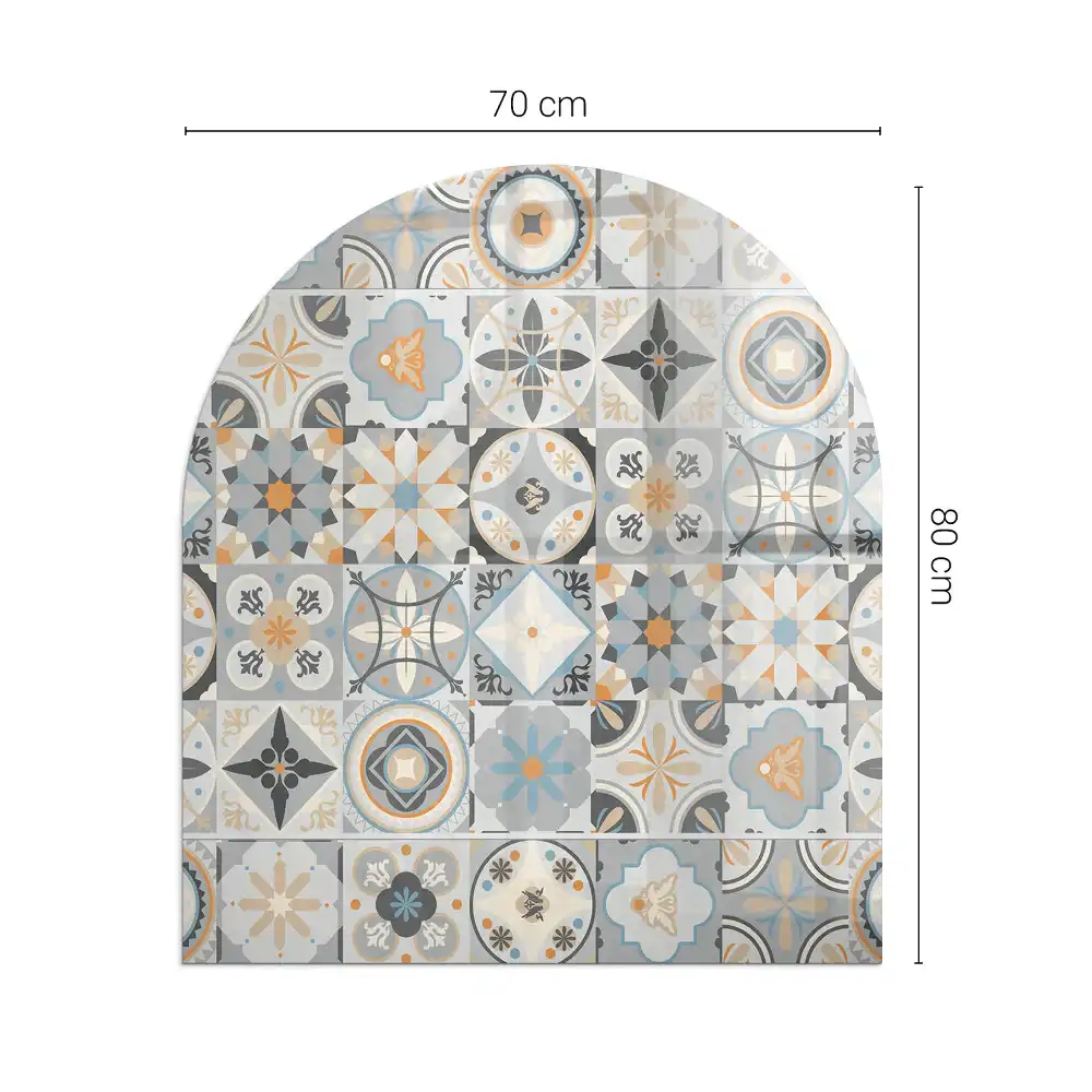 Plaque de sol semi-ovale pour cheminée à motifs de mosaïque