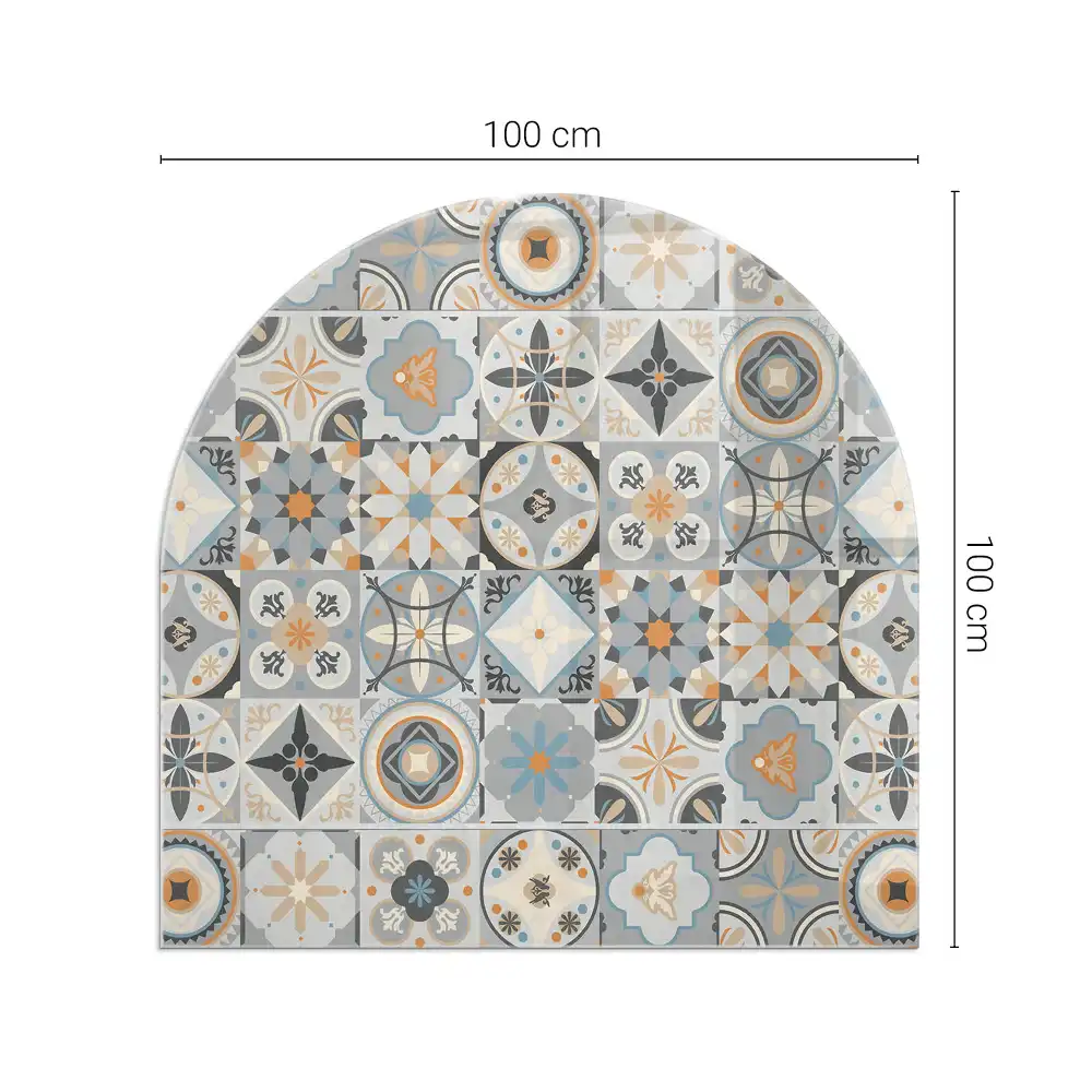 Plaque de sol semi-ovale pour cheminée à motifs de mosaïque