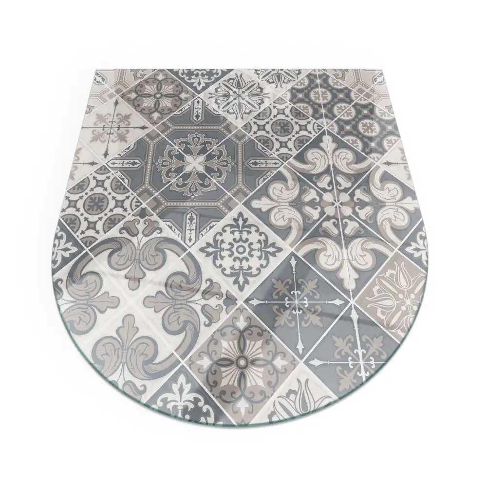 Plaque de protection en verre trempé semi-ovale pour poêle et cheminée avec motif mosaïque