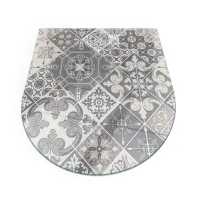 Plaque de protection en verre trempé semi-ovale pour poêle et cheminée avec motif mosaïque