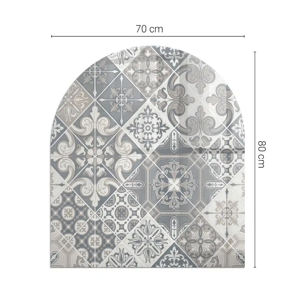 Plaque de protection en verre trempé semi-ovale pour poêle et cheminée avec motif mosaïque