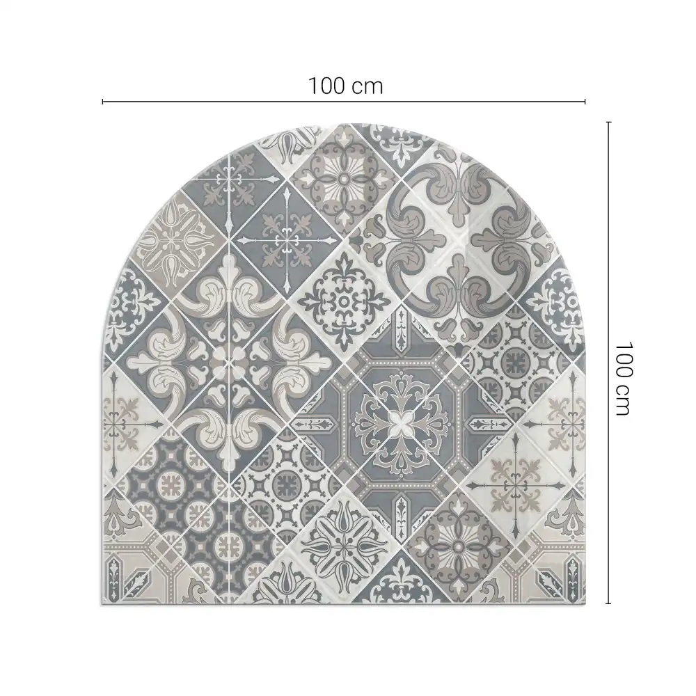 Plaque de protection en verre trempé semi-ovale pour poêle et cheminée avec motif mosaïque