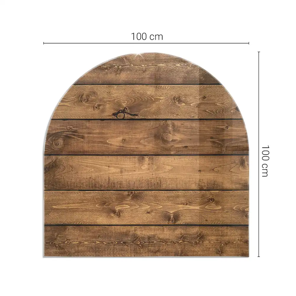 Plaque de sol semi-ovale en verre pour cheminée motif grain de bois