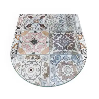Plaque de sol semi-ovale en verre trempé pour cheminée avec motifs de mosaïque en carreaux