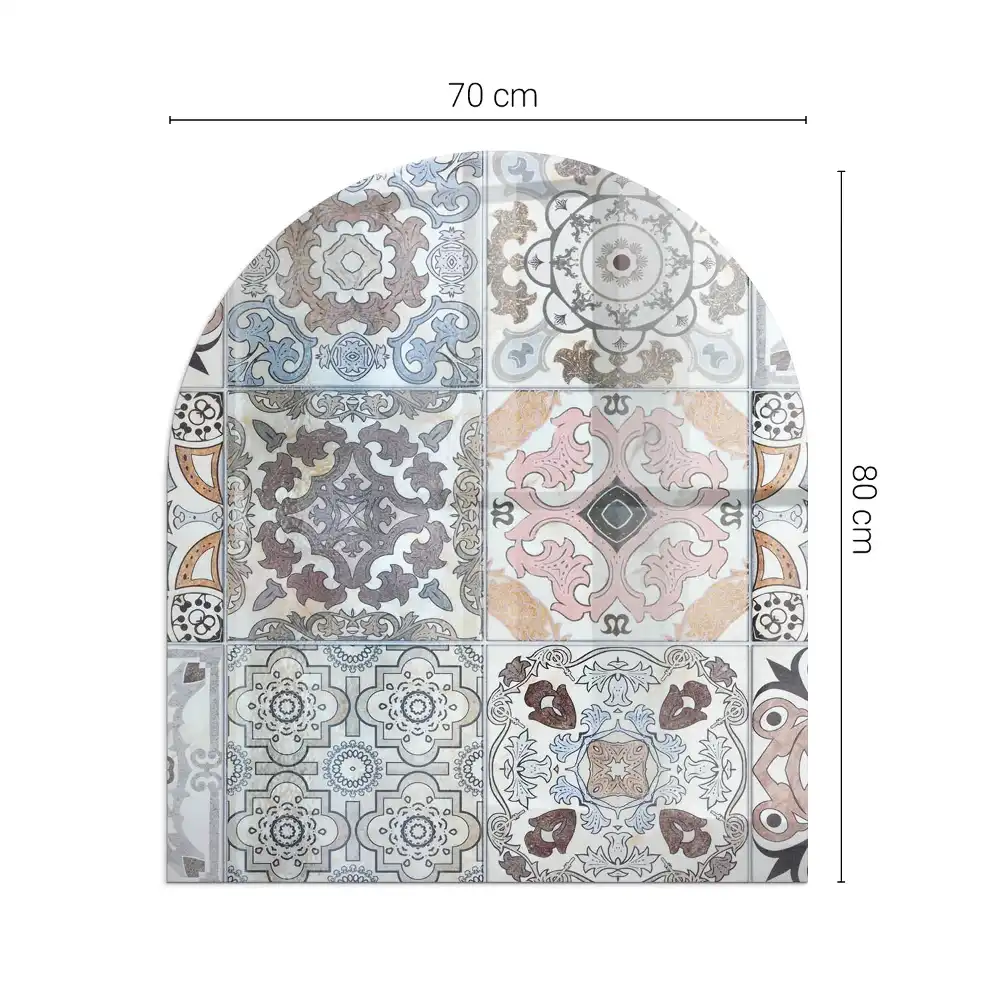 Plaque de sol semi-ovale en verre trempé pour cheminée avec motifs de mosaïque en carreaux