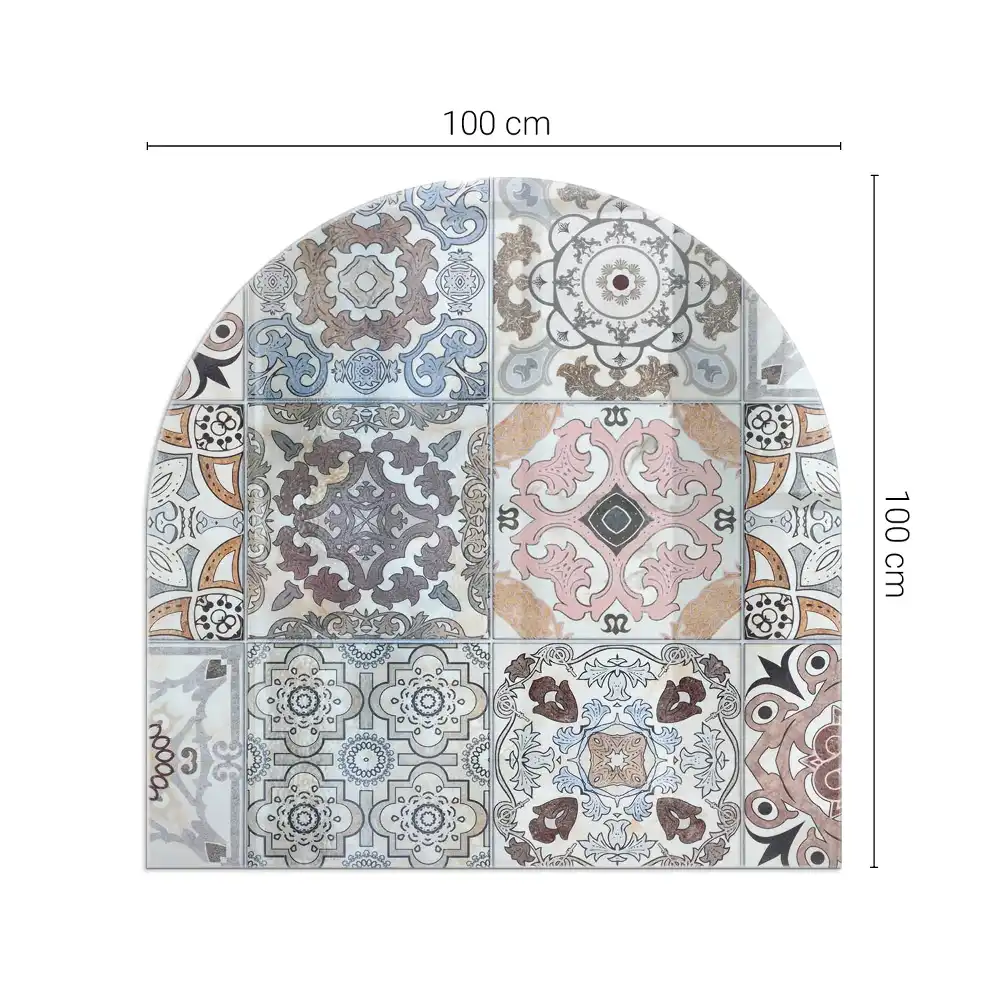 Plaque de sol semi-ovale en verre trempé pour cheminée avec motifs de mosaïque en carreaux