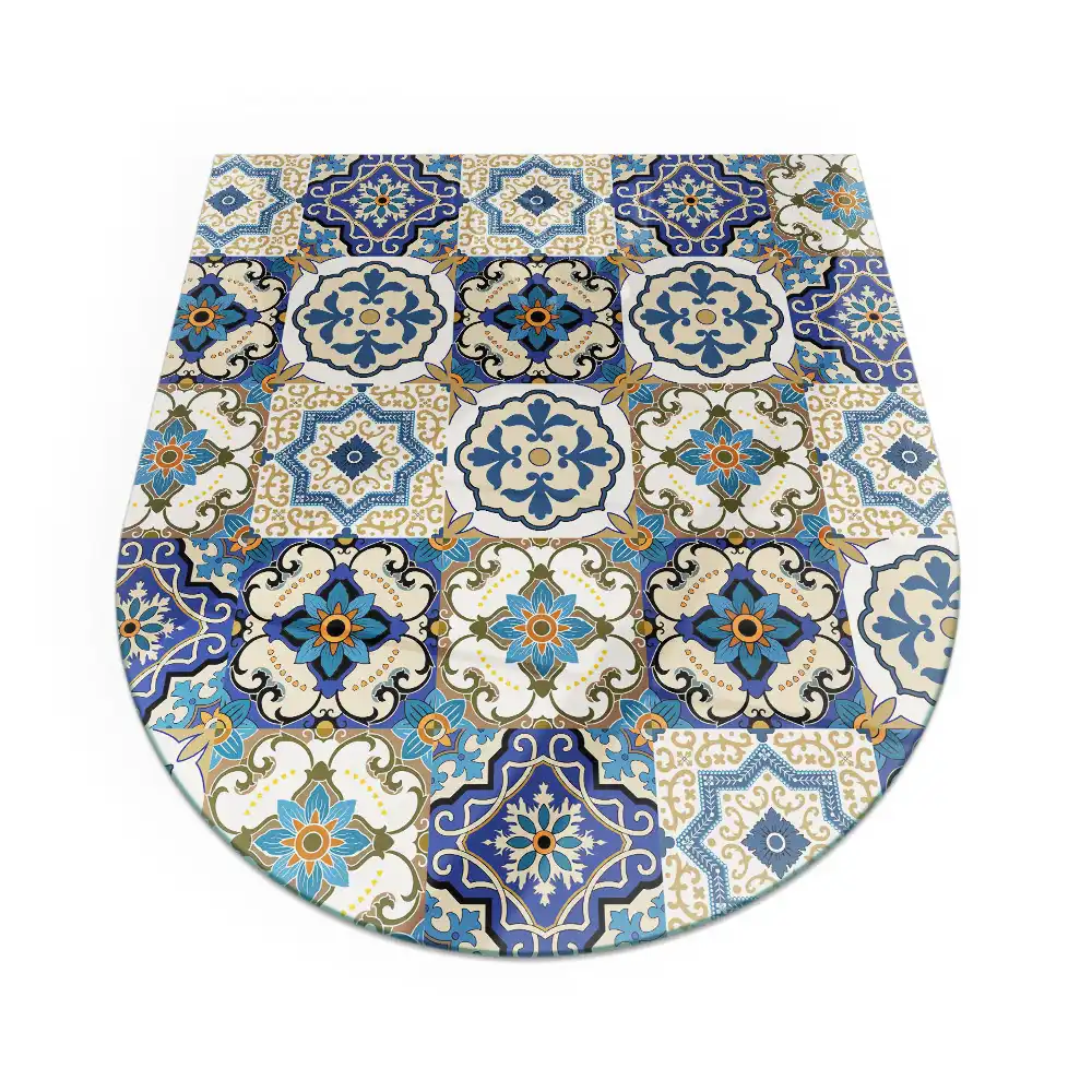 Plaque de sol semi-ovale pour cheminée avec motif mosaïque à fleurs