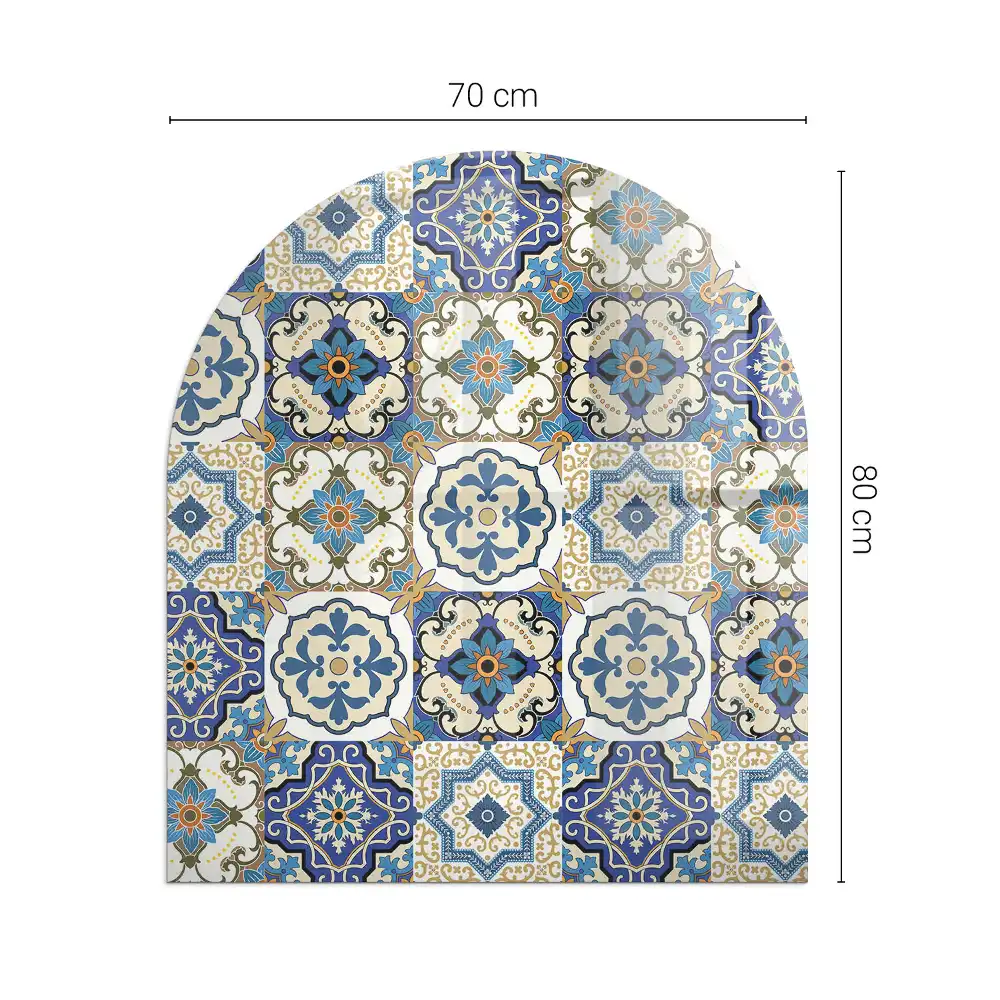 Plaque de sol semi-ovale pour cheminée avec motif mosaïque à fleurs