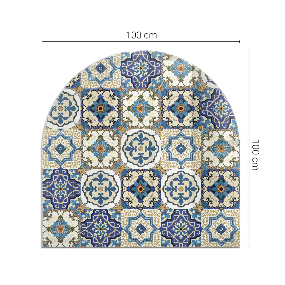 Plaque de sol semi-ovale pour cheminée avec motif mosaïque à fleurs