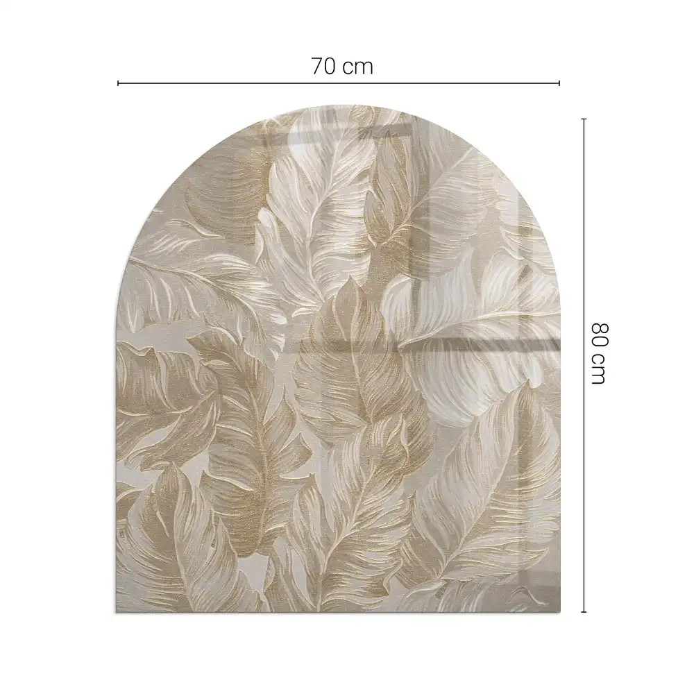 Plaque de protection en verre semi-ovale pour poêle à bois à motif de feuilles