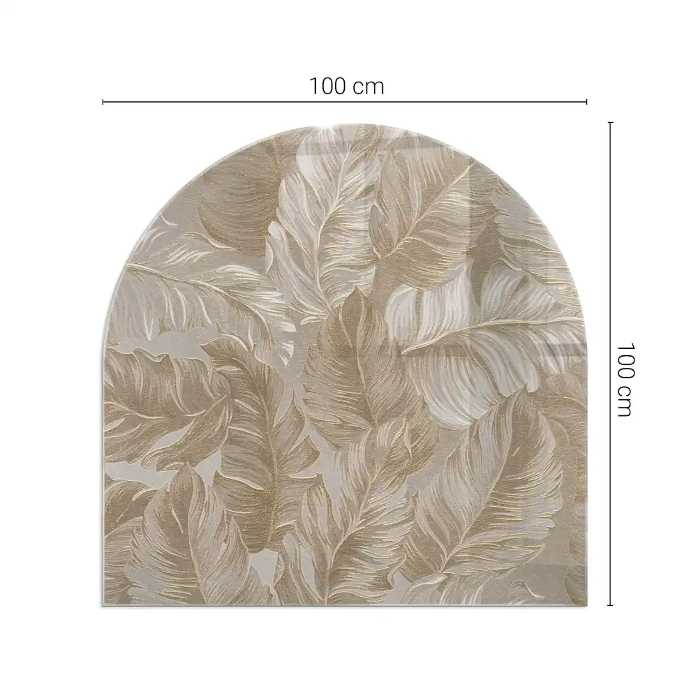 Plaque de protection en verre semi-ovale pour poêle à bois à motif de feuilles