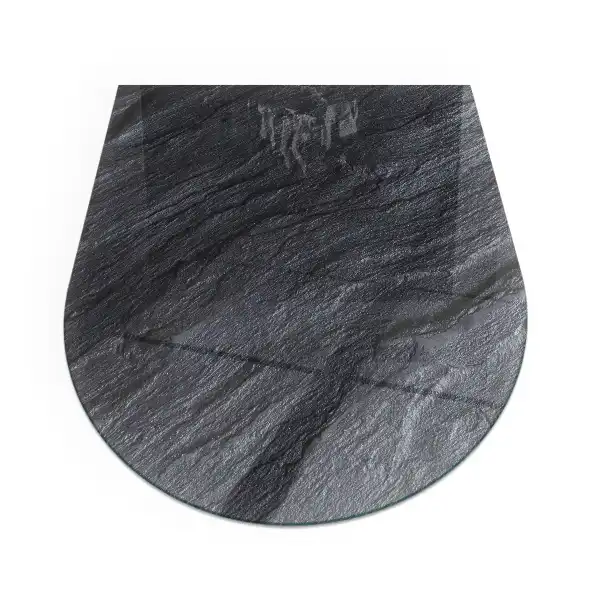 Plaque de sol semi-ovale en verre pour cheminée avec texture pierre