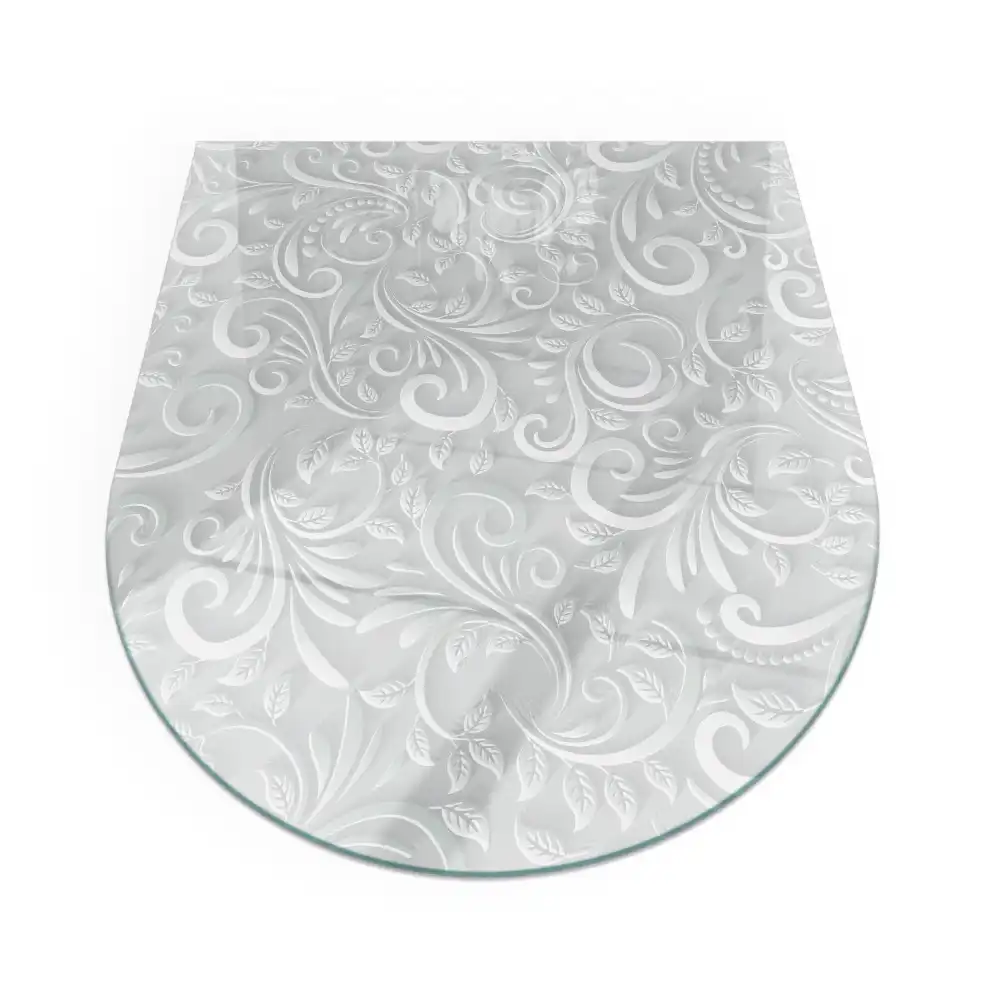 Plaque de sol semi-ovale en verre trempé pour cheminée avec motif végétal