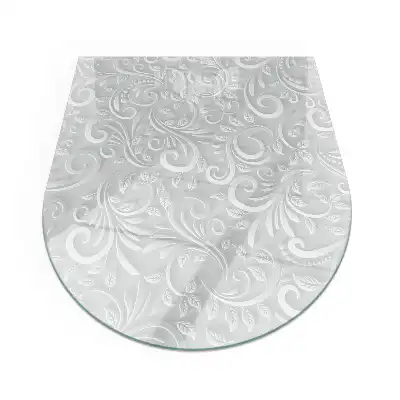Plaque de sol semi-ovale en verre trempé pour cheminée avec motif végétal