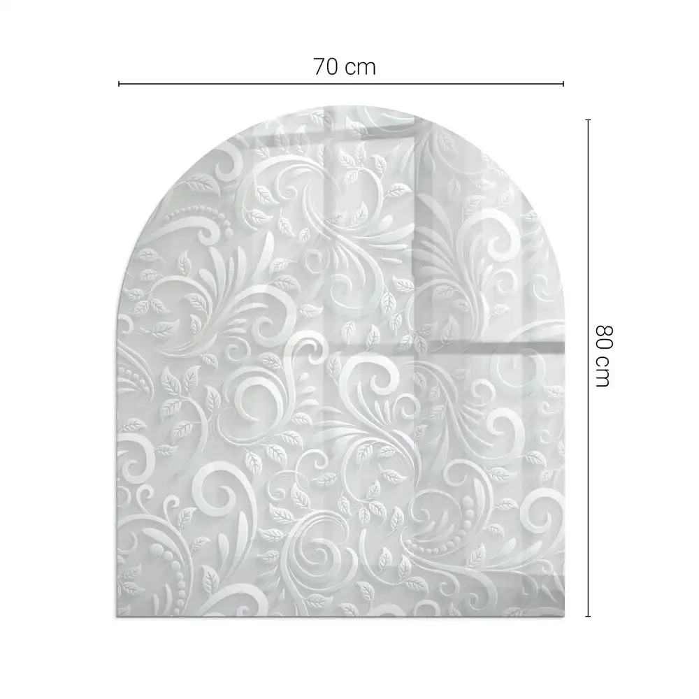 Plaque de sol semi-ovale en verre trempé pour cheminée avec motif végétal