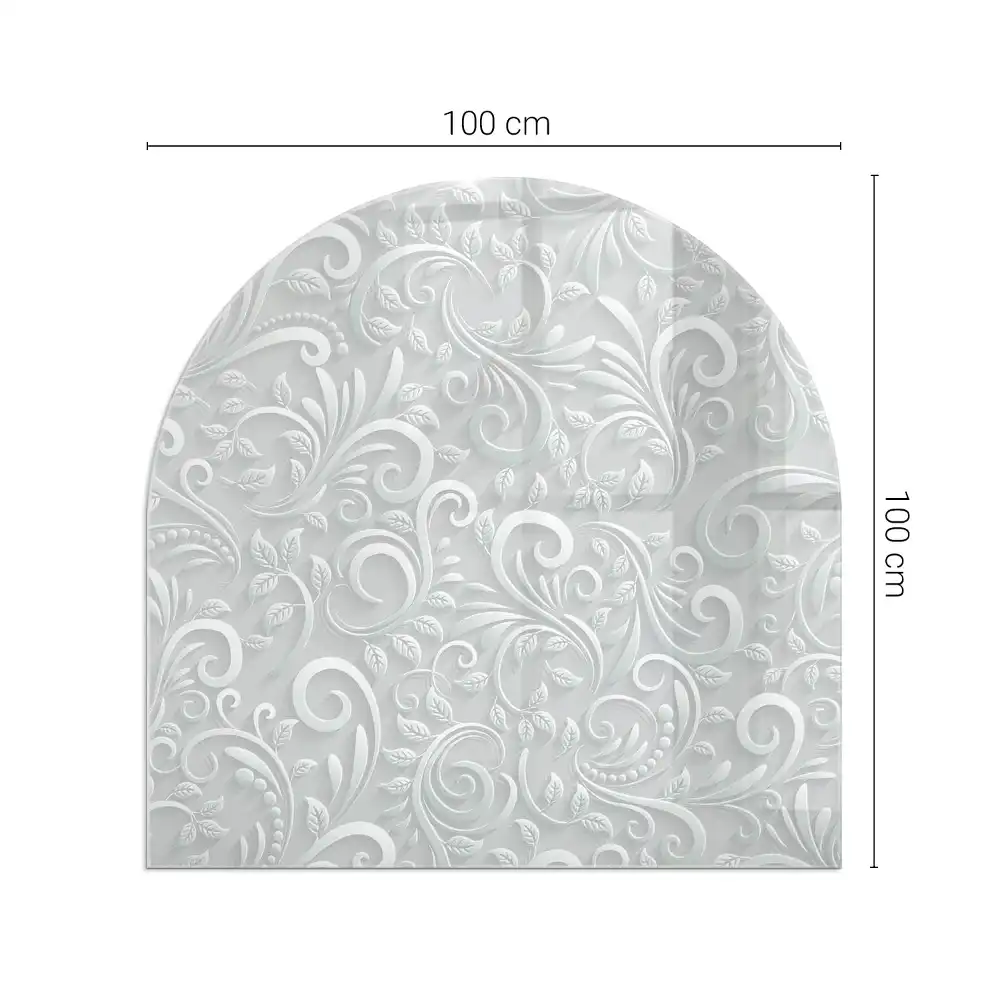 Plaque de sol semi-ovale en verre trempé pour cheminée avec motif végétal