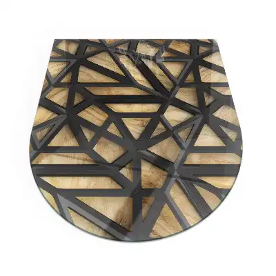 Plaque de sol semi-ovale en verre trempé pour cheminée motif géométrique bois