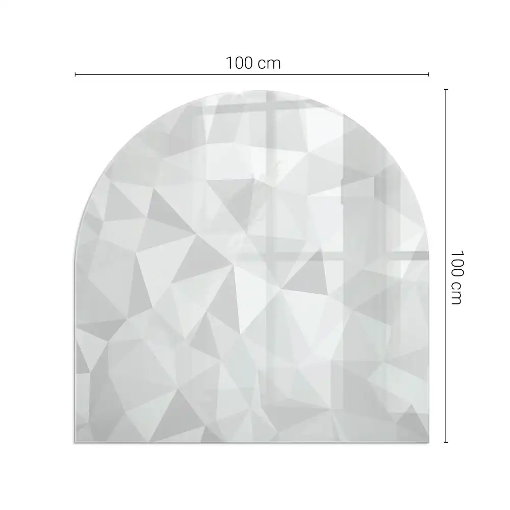 Plaque de sol semi-ovale en verre trempé pour cheminée avec motif géométrique abstrait