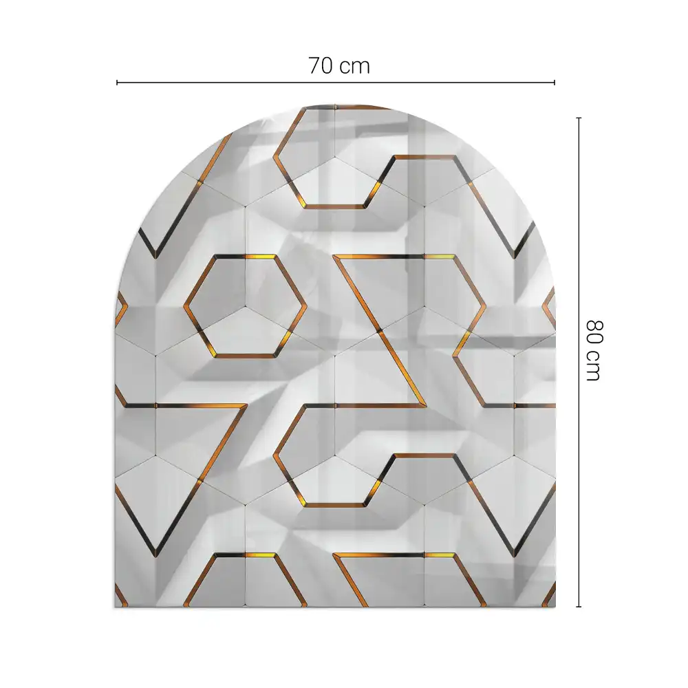 Plaque de sol semi-ovale pour cheminée à motif géométrique 3D