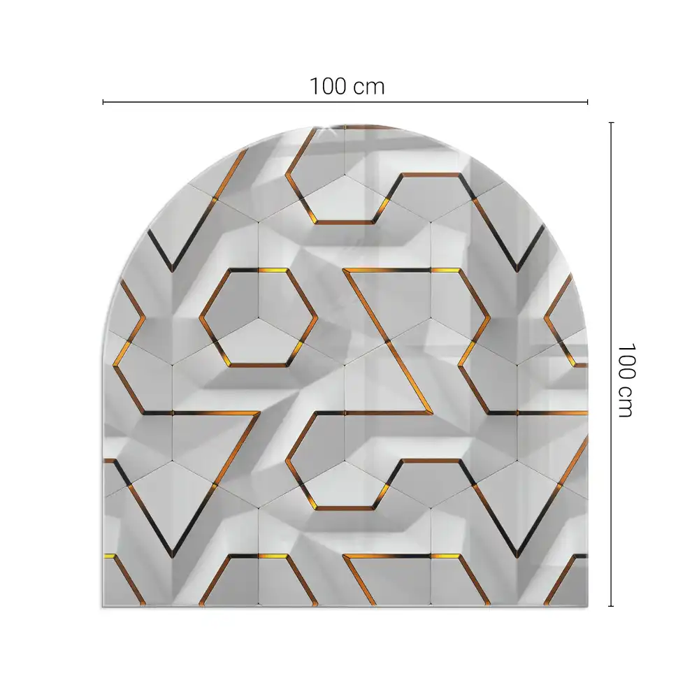 Plaque de sol semi-ovale pour cheminée à motif géométrique 3D