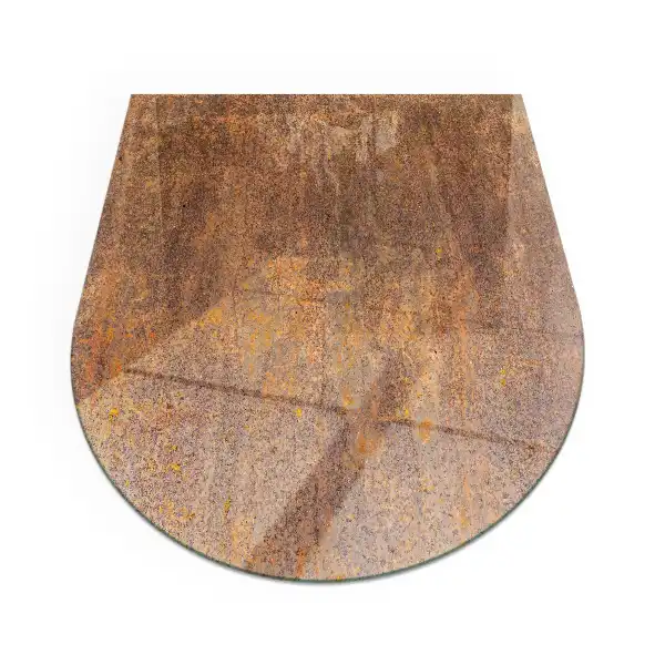 Plaque de sol semi-ovale en verre trempé aspect rouille pour poêle et cheminée