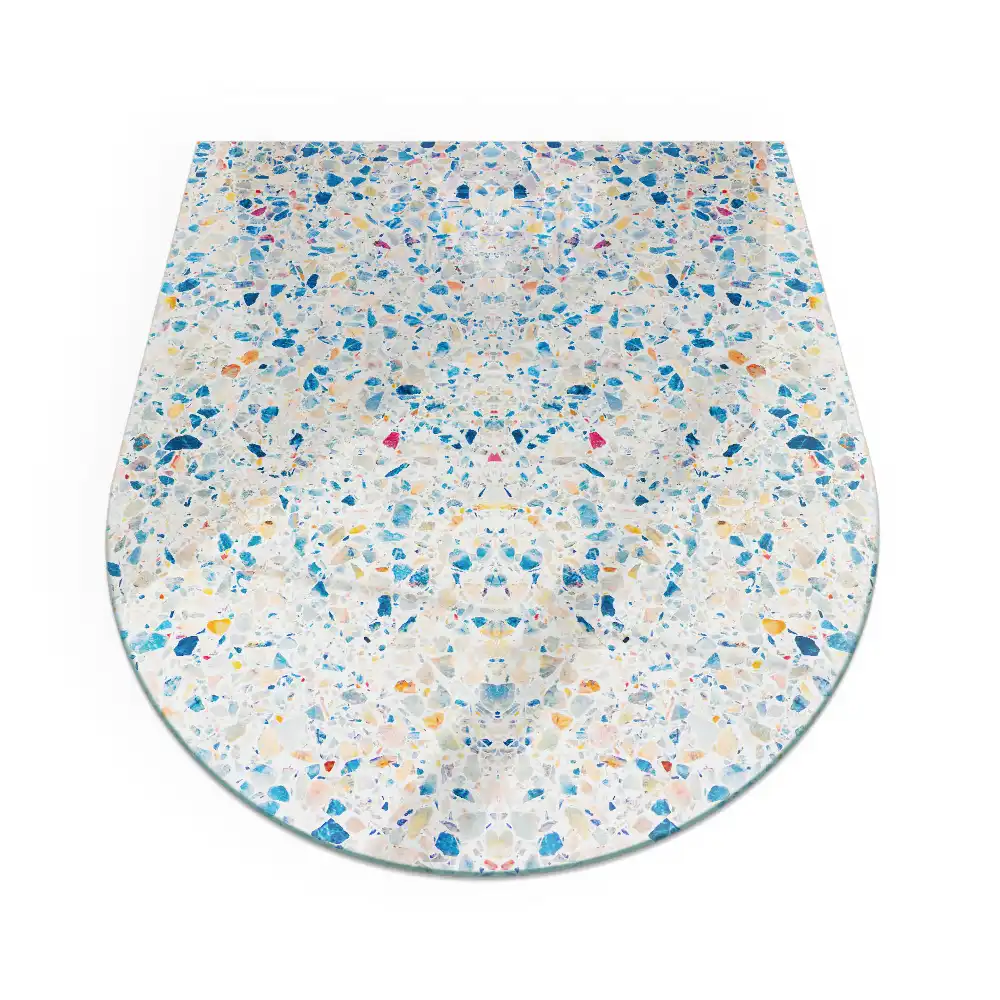 Plaque de protection en verre semi-ovale pour poêle à bois avec motif texturé abstrait