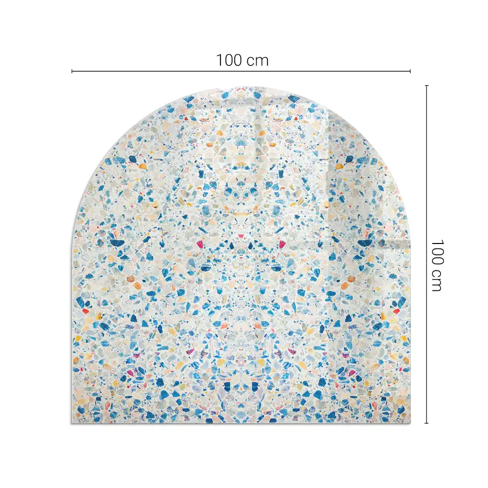 Plaque de protection en verre semi-ovale pour poêle à bois avec motif texturé abstrait