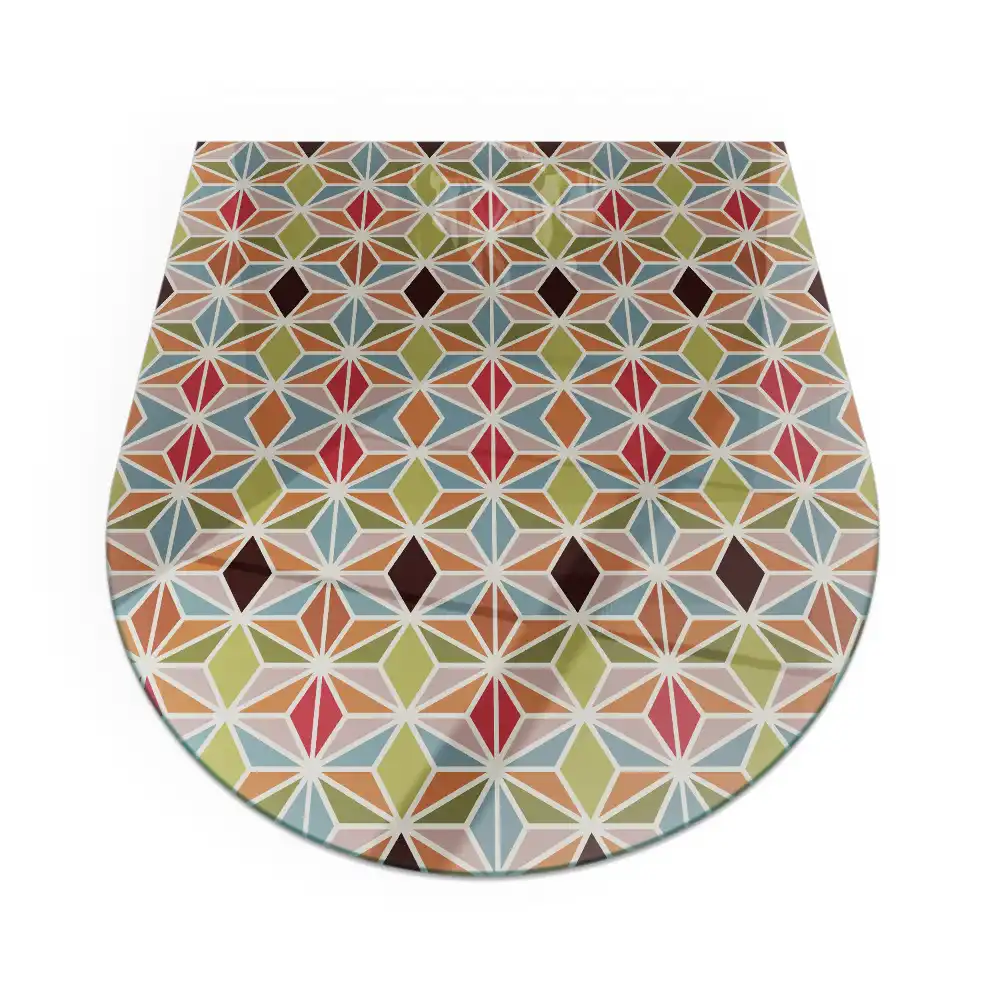 Plaque de sol semi-ovale en verre pour cheminée à motifs polygonaux