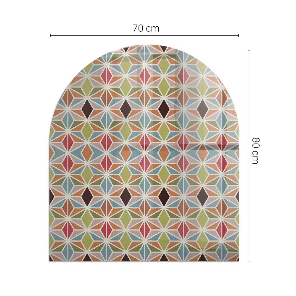 Plaque de sol semi-ovale en verre pour cheminée à motifs polygonaux