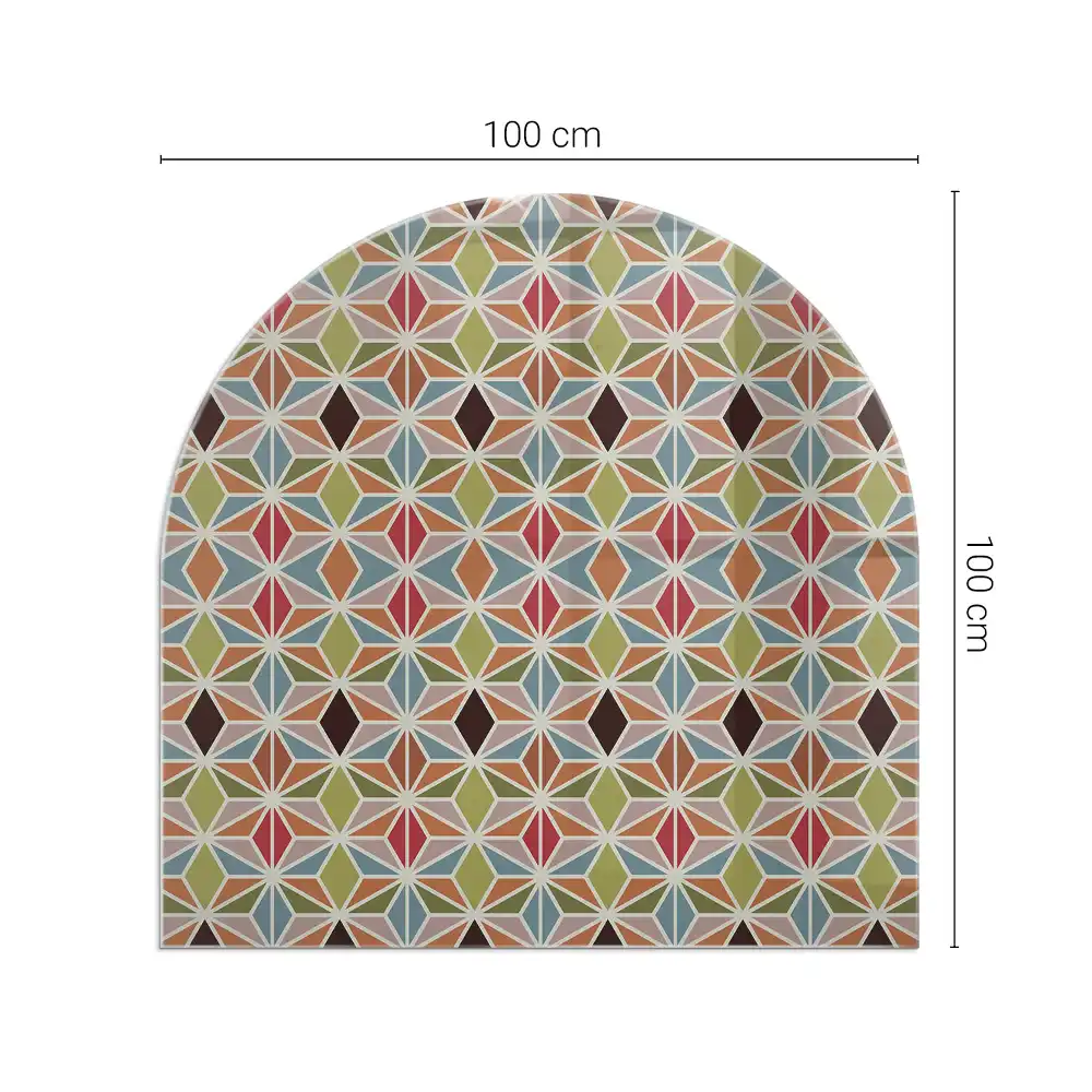 Plaque de sol semi-ovale en verre pour cheminée à motifs polygonaux